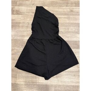 Shein Black One Shoulder Romper Size Small Textured Off the Shoulder Playsuit